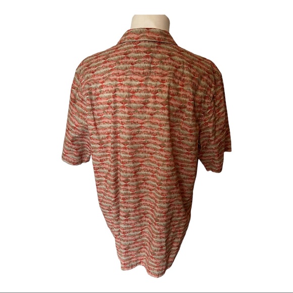 LL Bean Mens Adobe Orange Mountains Printed Tropics Cotton Camp Shirt - Picture 3 of 10